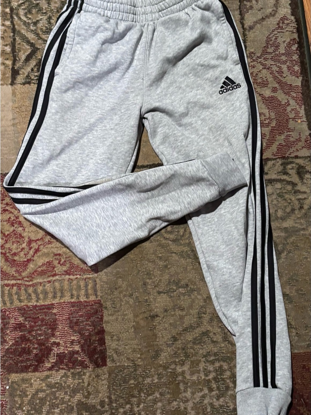 adidas Light Gray Heather Joggers with Black 3-Stripes
